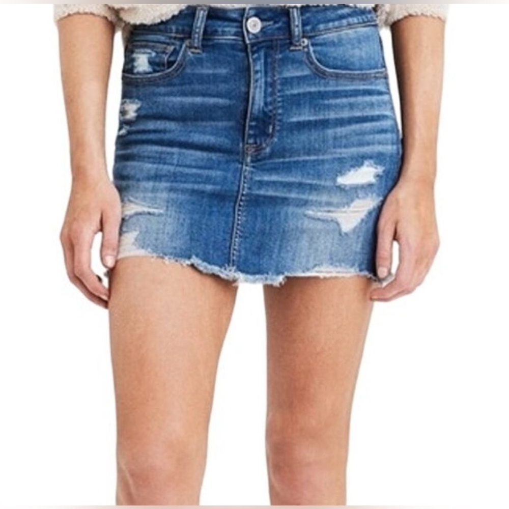 American Eagle Outfitters Denim Mini Skirt with Distressed Details